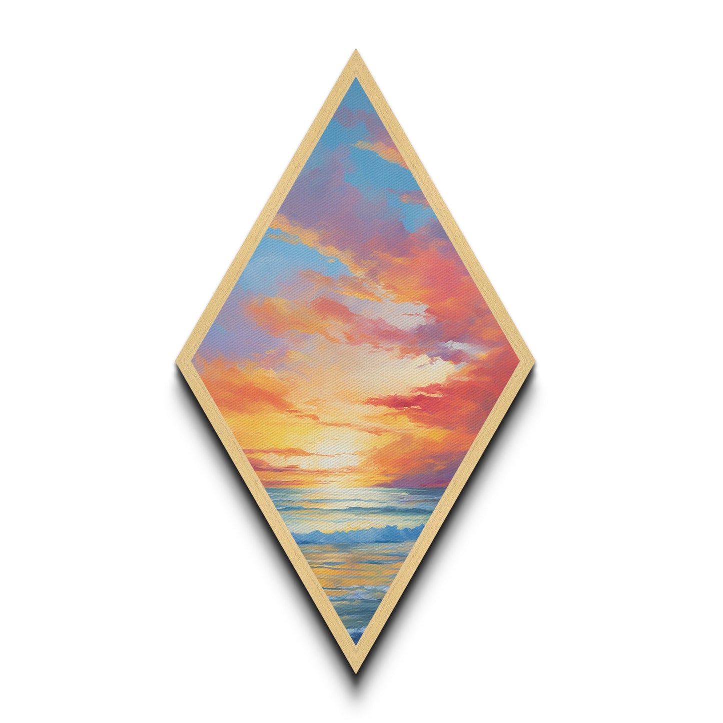 Radiant Seaside Sunset – Canvas Art Print Coastal Beach Wall Decor, Pastel Sky, Ocean Landscape, Diamond Wall Hanging, Tranquil Vibes