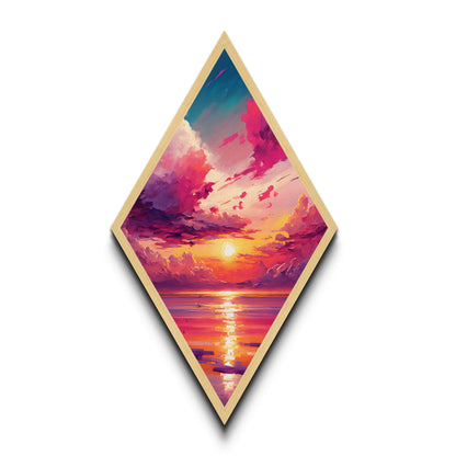 Sunset Dream Sky – Diamond Shaped Canvas Art Print with Colorful Cloudscape, Ocean Reflection Wall Decor, Tropical Sunrise Painting