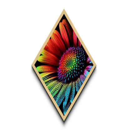 Rainbow Sunflower Painting Print, Diamond Shaped Wall Art, Canvas Embossed Art Print