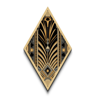 Gold and Black Diamond Shaped Art Deco Wall Art Panel Print, Diamond Shaped Art, Office Decor, MCM Art