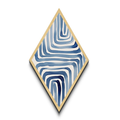 Spiral Indigo Maze Diamond Shaped Canvas Textured Print, Bold Modern Abstract Art, Geometric Blue Watercolor Wall Design