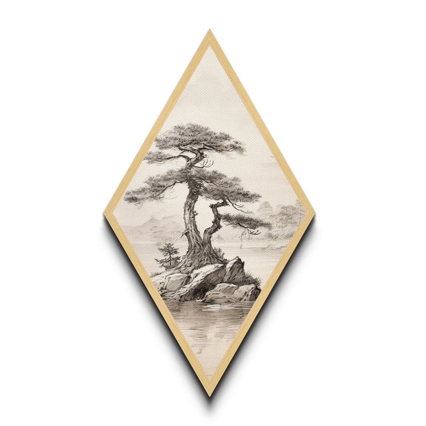 Funky Bonsai Tree Charcoal Sketch Canvas Art Print, Embossed Canvas Wall Art, Diamond Shaped Decor, Alternative Decor, Modern Art