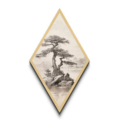 Funky Bonsai Tree Charcoal Sketch Canvas Art Print, Embossed Canvas Wall Art, Diamond Shaped Decor, Alternative Decor, Modern Art