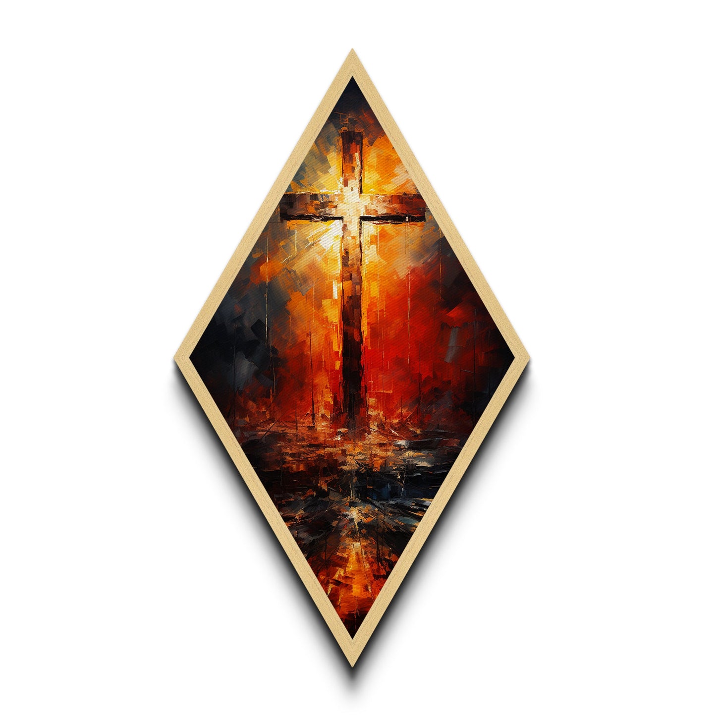 Watercolor Painting Print Of a Cross, Funky Christian Decor, Canvas Art, Canvas Textured Print Wall Art, Diamond Shaped Wall Art