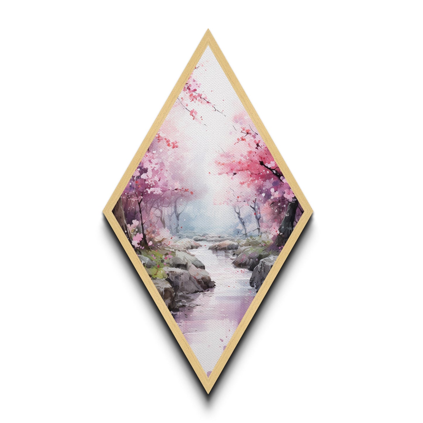 Cherry Blossoms In Spring, Diamond Shaped Canvas Embossed Wall Art, Canvas Texture Art, Japanese Inspired Wall Art, Statement Piece