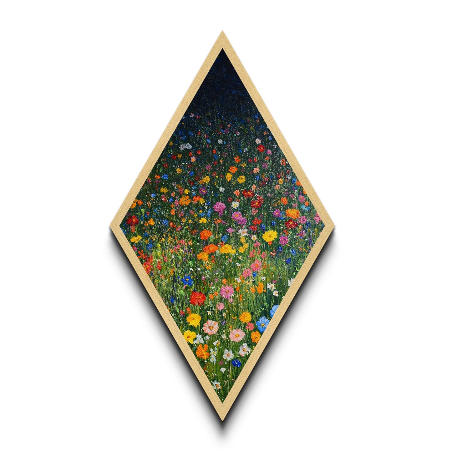 Starburst Bright Rays – Diamond Shaped Canvas Textured Print, retro abstract wall art, vibrant geometric design, bold midcentury decor