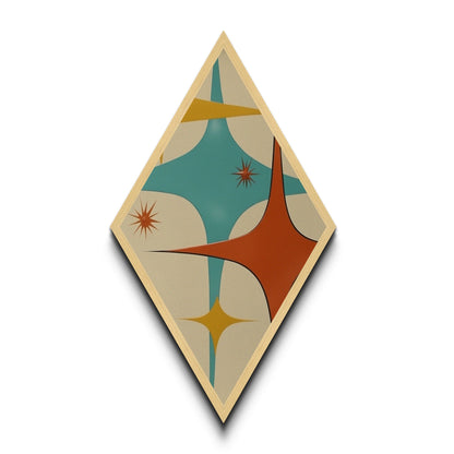 Retro Rocket Spikes – Diamond Shaped Canvas Art Print, midcentury atomic design, minimalist geometric decor, starburst pattern artwork