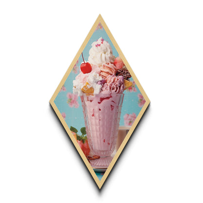 Retro Ice Cream Sundae – Canvas Art Print Whimsical Dessert Wall Decor, Pastel Kitchen Art, Diamond Shaped Sweet Treats Pop Art
