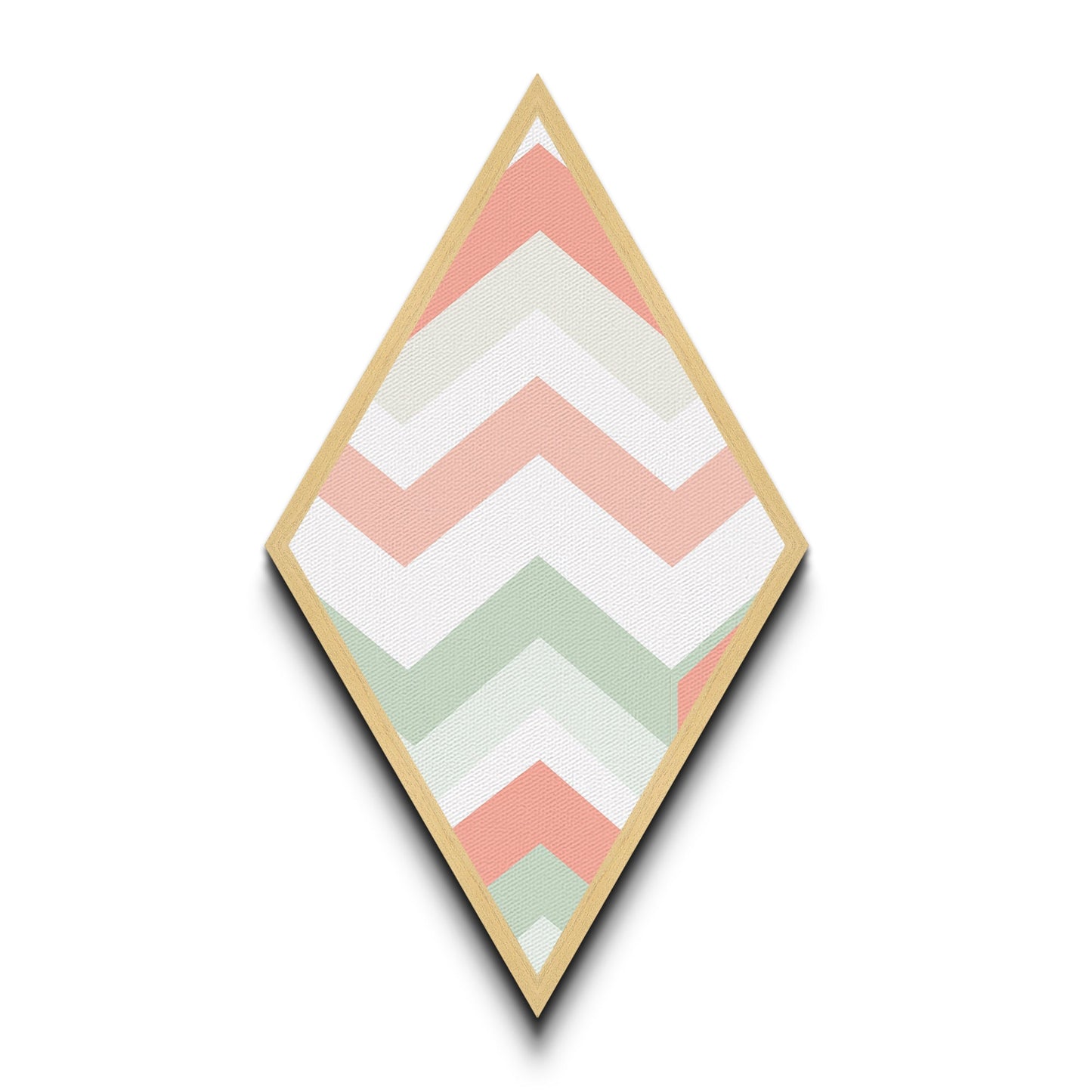 Soft Modern Stripes Diamond Shaped Canvas Textured Print with pastel chevron design retro nursery decor abstract pattern in green pink white