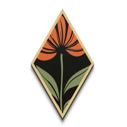 Bold Coneflower — Diamond Shaped Canvas Embossed Print adds flair to home office or studio with mid-century botanical minimal flower decor