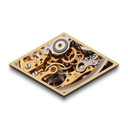 Horology Precision Gears Diamond Shaped Canvas Embossed Print, Steampunk Clockwork Art, Industrial Style Decor, Watchmaker Gift