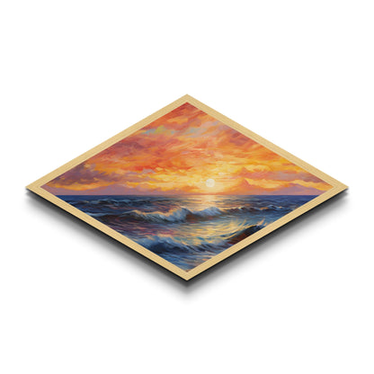 Ocean Sunset Diamond Shaped Canvas Art Print, Nautical Seascapes Painting, New England Style Art, Lakehouse Or Beach house Decor