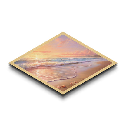 Sunset Over The Ocean Wood Framed Canvas Art Print, Nautical Painting, Seascapes Painting, Beach House Decor, Pacific Ocean Art