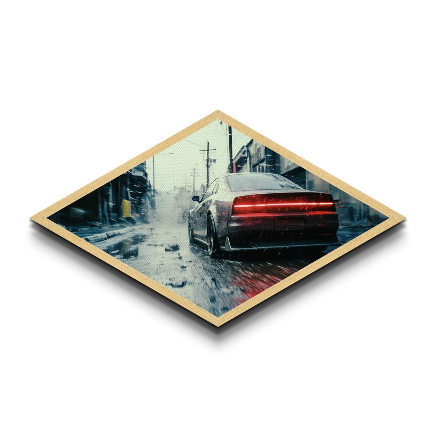 Diamond Shaped Street Racer – Canvas Art Print with Gritty Urban Car Scene, Dark City Decor, Automotive Gift, Man Cave Wall Art