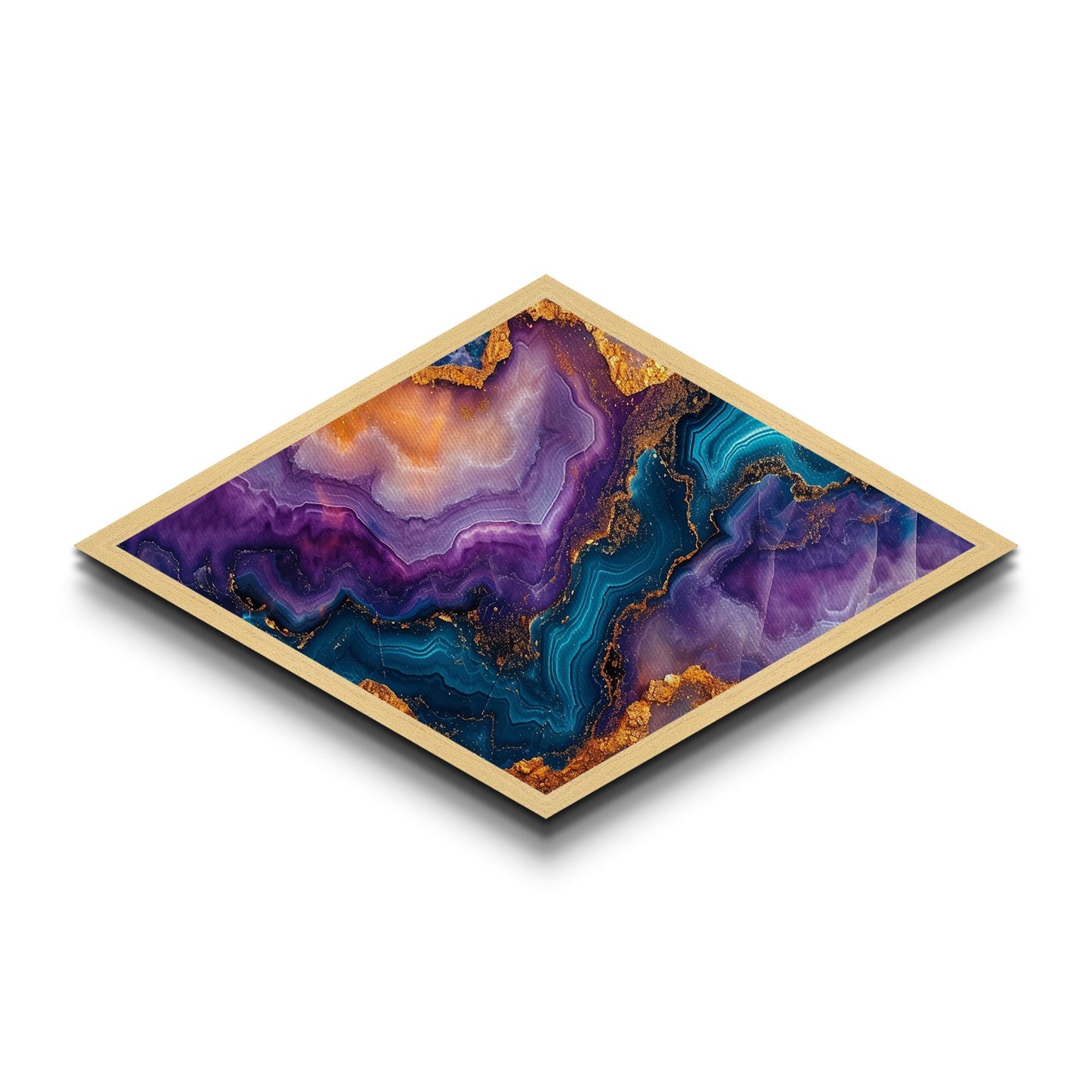 Crystalline Abyss Diamond Shaped Canvas Embossed Print Geode Gemstone Wall Art Vibrant Purple Blue Gold Abstract Office Decor