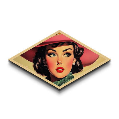 Autumn Cowgirl Glow Diamond Shaped Canvas Textured Print rustic fall farmhouse art western portrait cozy decor country home wall