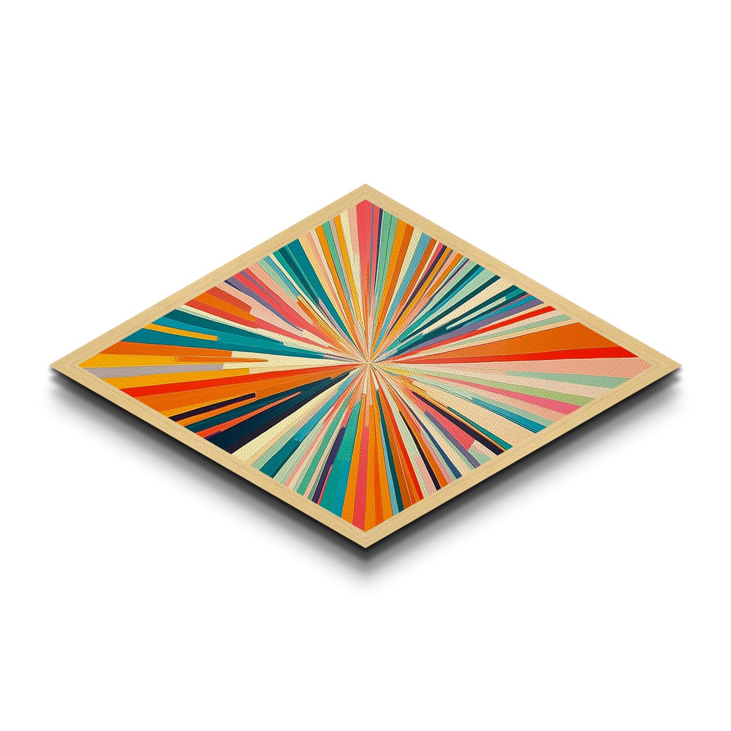 Kaleidoscope Burst Two Diamond Shaped Canvas Textured Print colorful abstract art pop modern rainbow rays living room statement