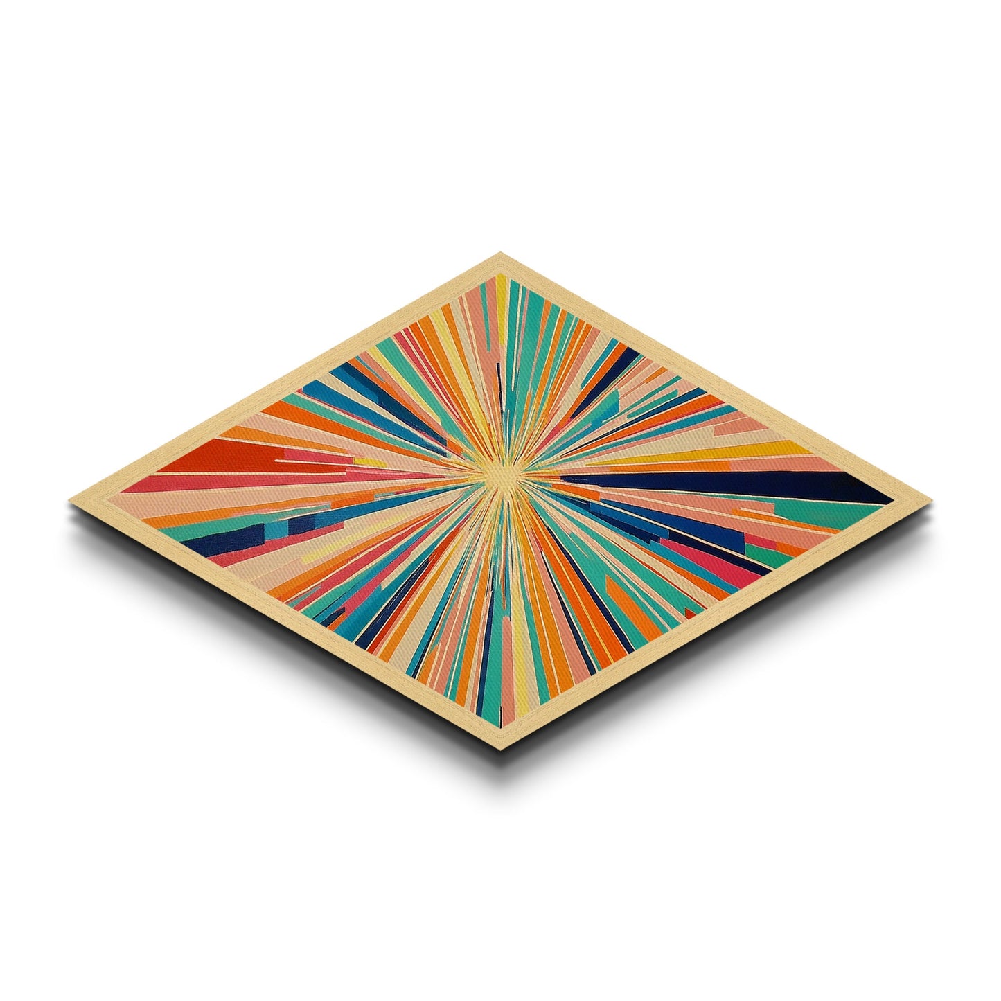 Retro Midcentury Modern Diamond Shaped Canvas Art Print, Color Burst, Green, Yellow and Red Swirl, Colorful Above Sofa Art