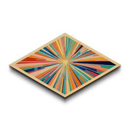 Retro Midcentury Modern Diamond Shaped Canvas Art Print, Color Burst, Green, Yellow and Red Swirl, Colorful Above Sofa Art