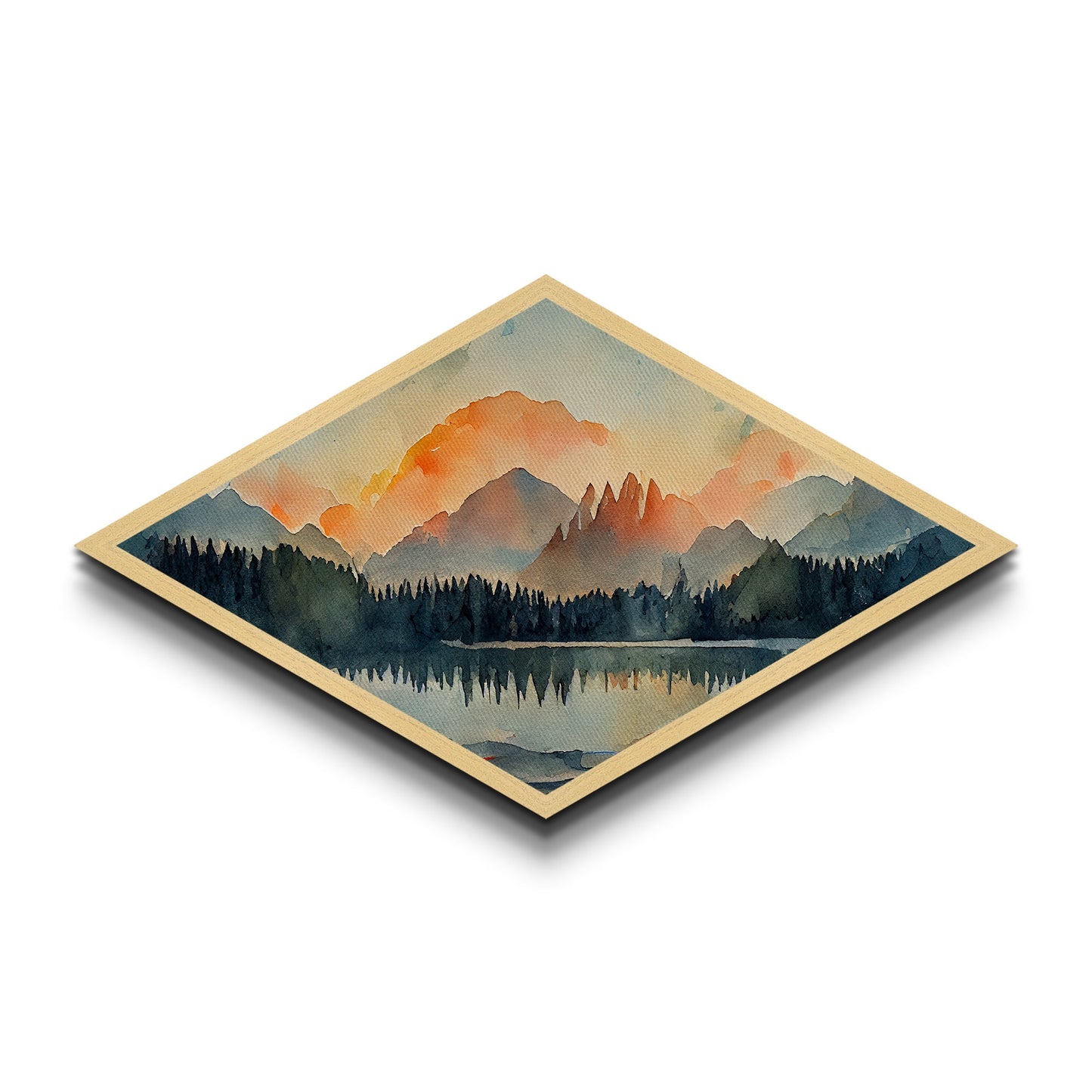 Diamond Shaped Watercolor Painting of a Forest Fire, Canvas Art Print, Cool Living Room Art, Depressing Art, Landscape Painting