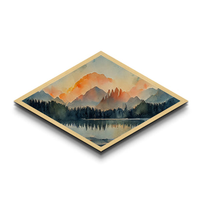 Diamond Shaped Watercolor Painting of a Forest Fire, Canvas Art Print, Cool Living Room Art, Depressing Art, Landscape Painting