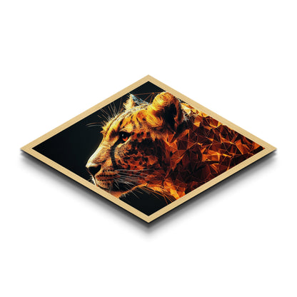 Prismatic Tiger Tech Diamond Shaped Canvas Embossed Print futuristic animal artwork digital geometric wild cat bedroom den or gamer wall piece