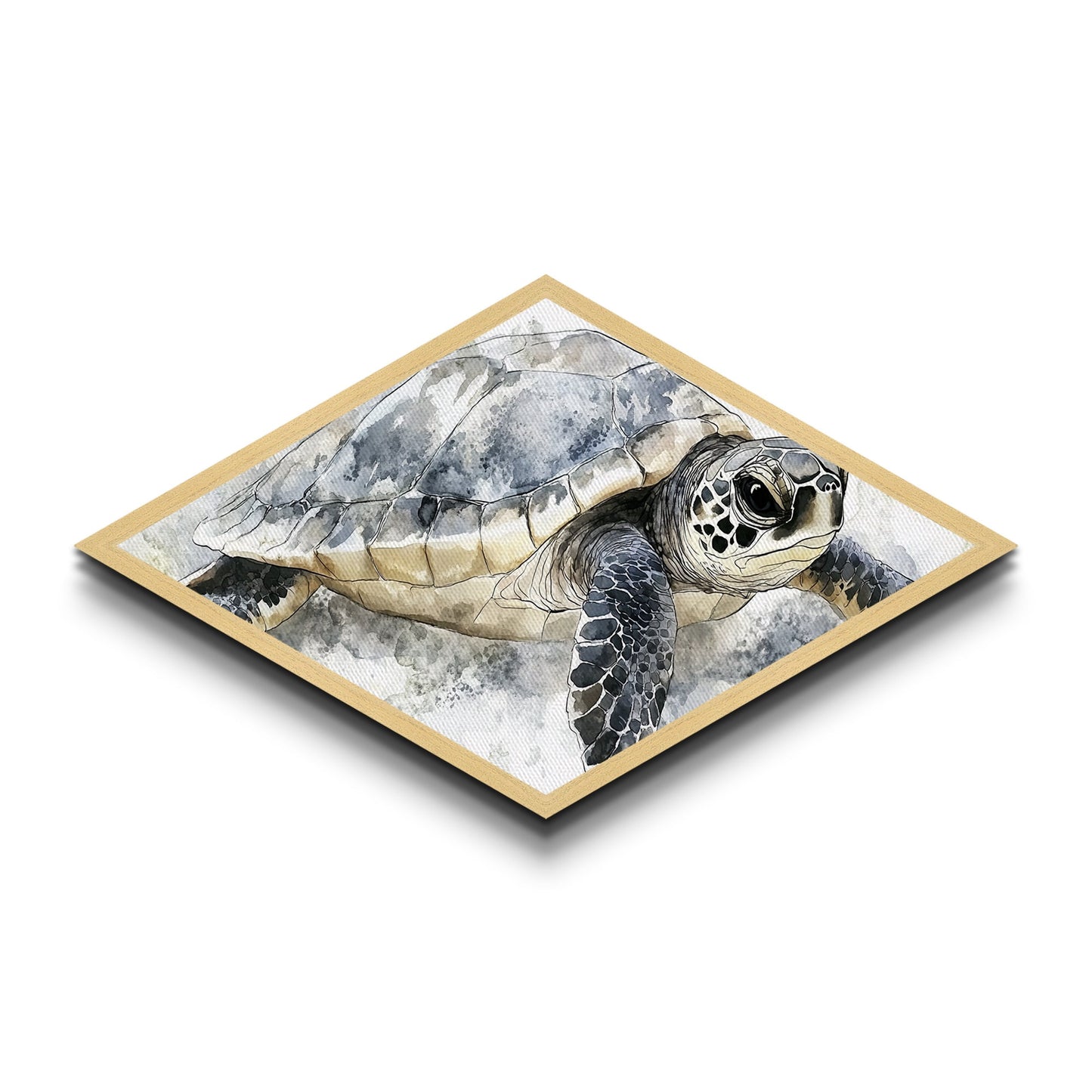 Majestic Turtle - Diamond Shaped Canvas Textured Print Sea Life Wall Decor Coastal Nature Gift Ocean Nursery Art Watercolor Style