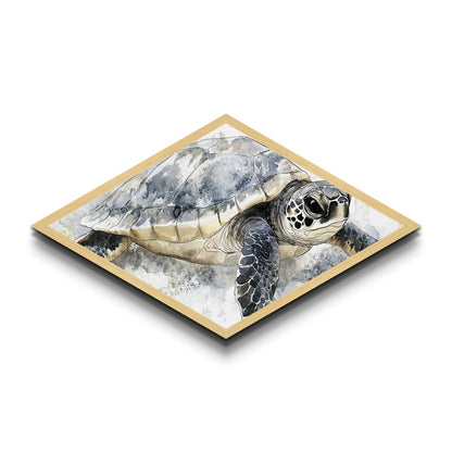 Majestic Turtle - Diamond Shaped Canvas Textured Print Sea Life Wall Decor Coastal Nature Gift Ocean Nursery Art Watercolor Style