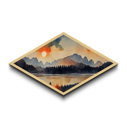 Sunset Over The Smoky Mountains, Diamond Shaped Art Print, Watercolor Landscape Painting, Nature Decor, Canvas Texture Art Print