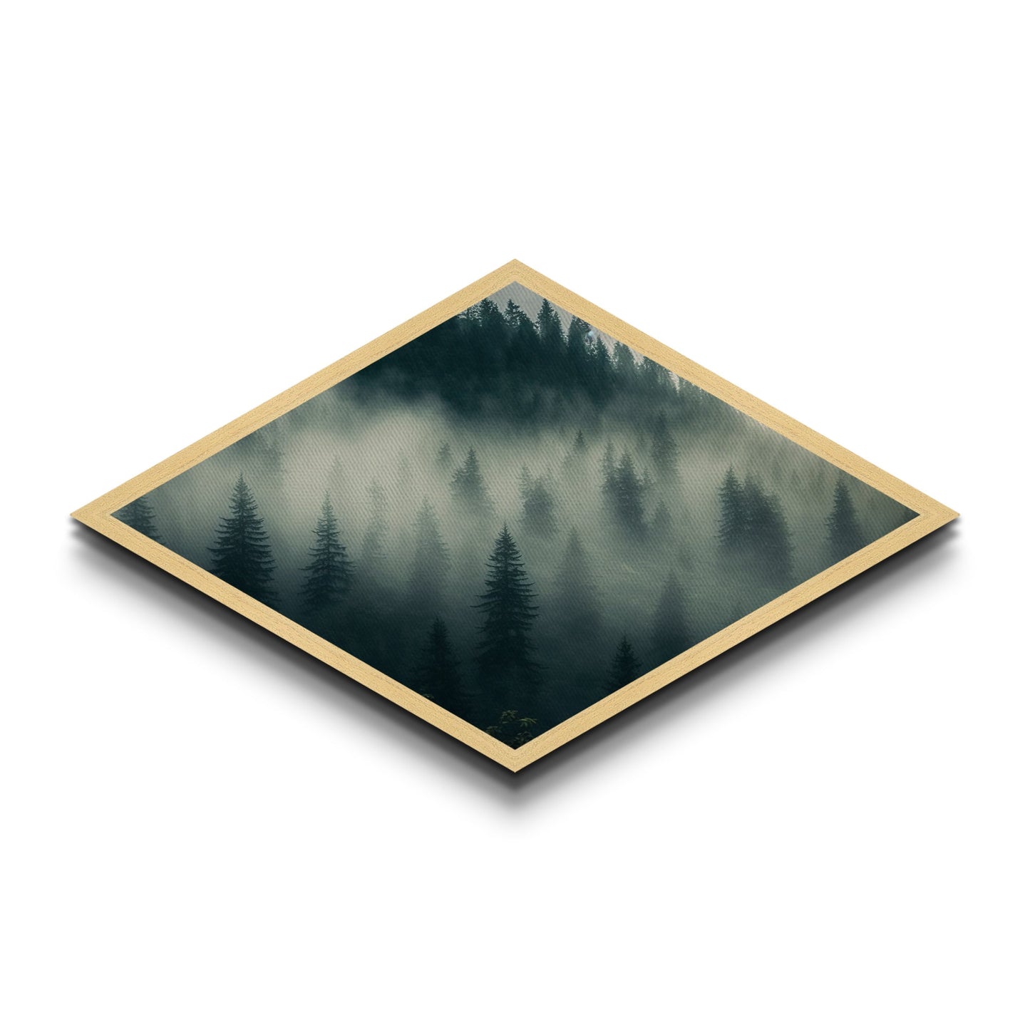 Fog Drenched Pines Diamond Shaped Forest Landscape Canvas Art Print Serene Tree Silhouettes Moody Mountain Fog Wilderness Wall Art