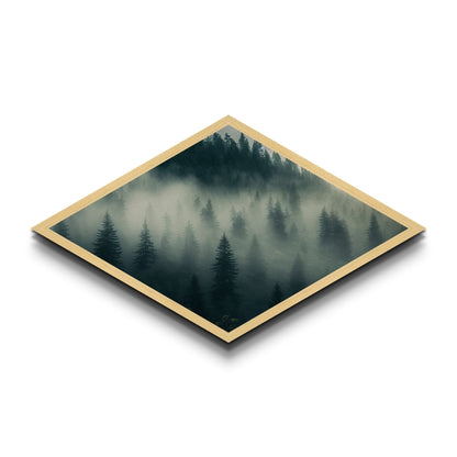 Fog Drenched Pines Diamond Shaped Forest Landscape Canvas Art Print Serene Tree Silhouettes Moody Mountain Fog Wilderness Wall Art