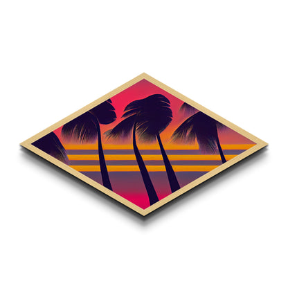 MCM Palm Trees Framed Canvas Art Print - Diamond Shaped Art - Retro Synthwave Home Decor