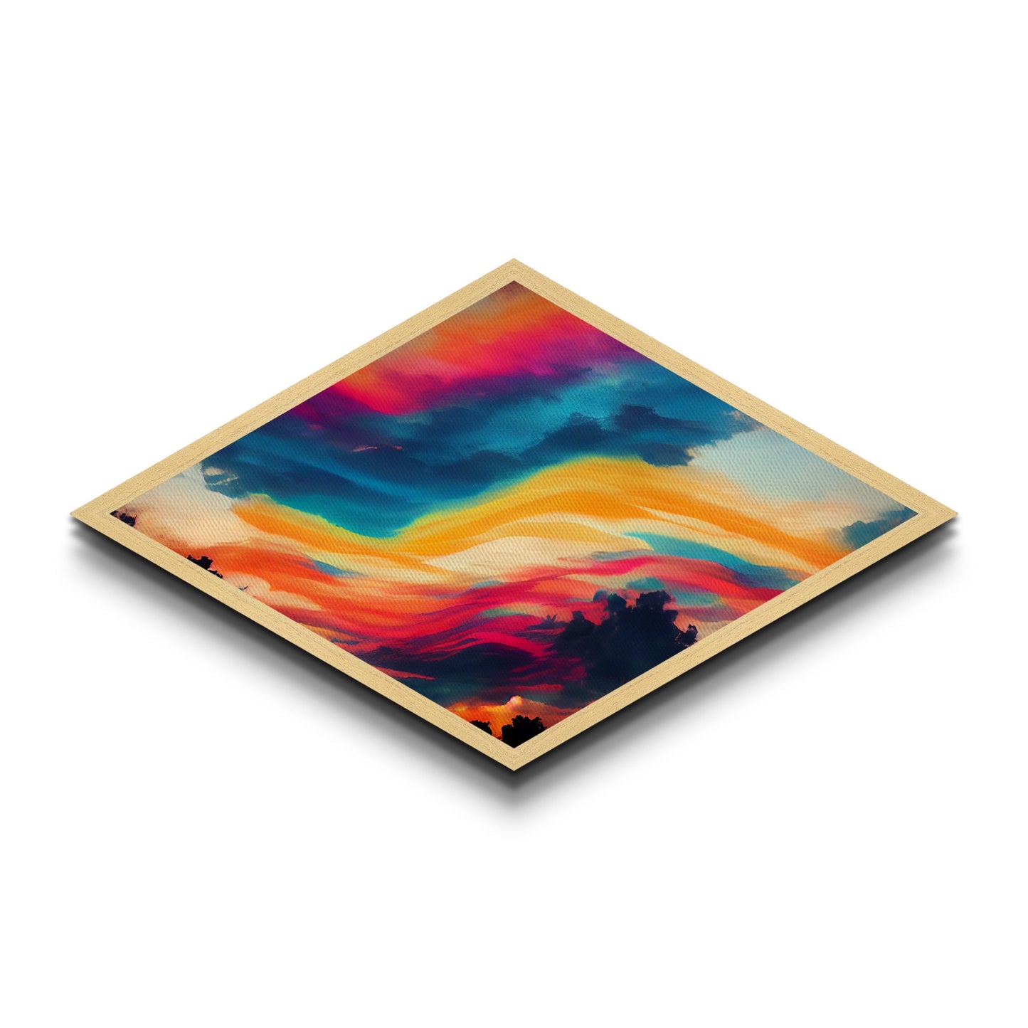 Technicolor Sky Dream Diamond Shaped Canvas Art Print abstract vibrant swirling clouds sunset landscape surreal wall decor gift