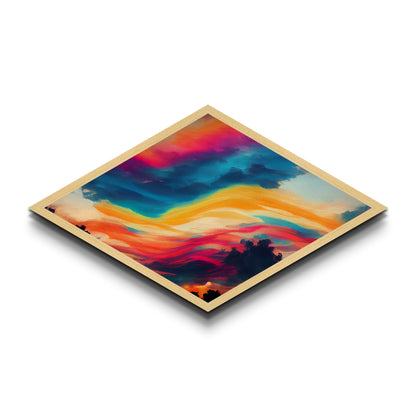 Technicolor Sky Dream Diamond Shaped Canvas Art Print abstract vibrant swirling clouds sunset landscape surreal wall decor gift