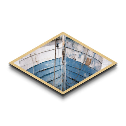 Faded Bow Voyage Diamond Shaped Canvas Textured Print old wooden boat front maritime rustic marine nautical vintage weathered ship art