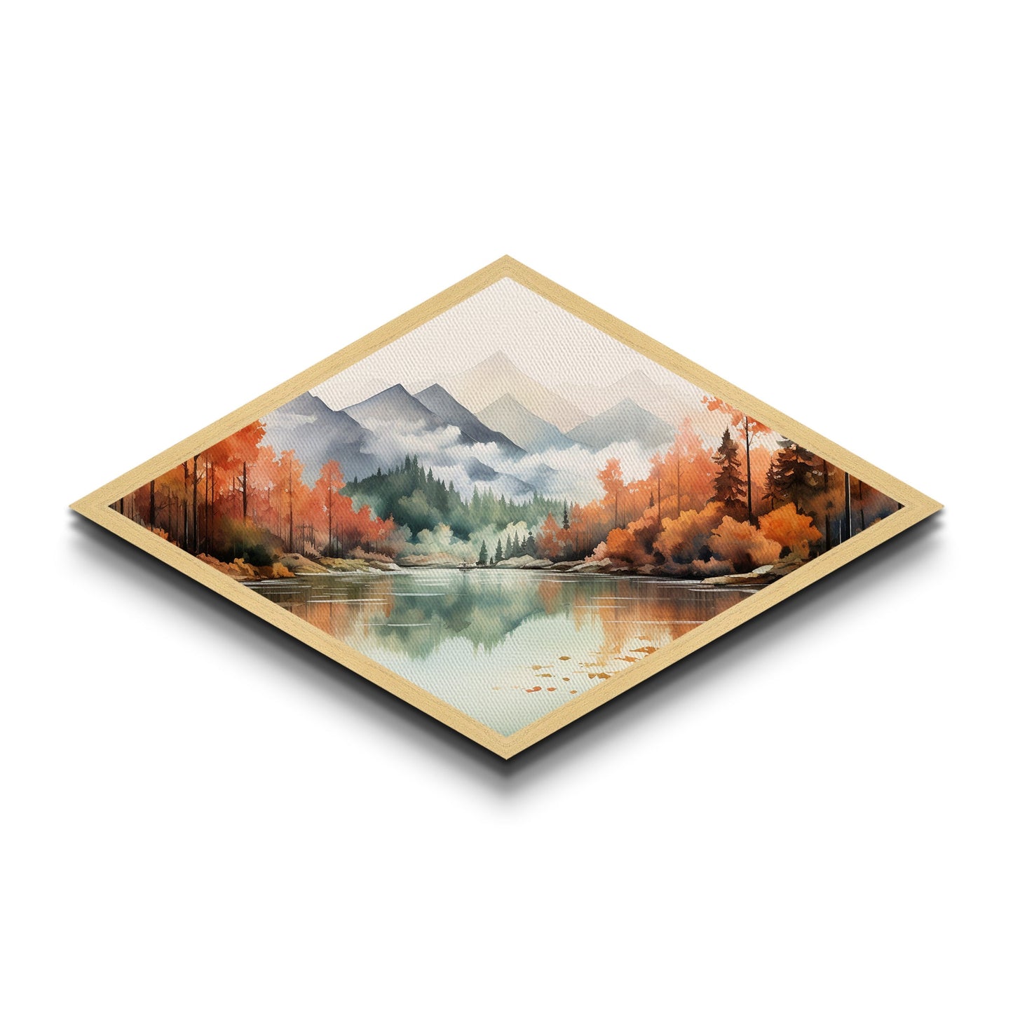 Diamond Shaped Winter Forest Mosaic Canvas Textured Print Snowy Landscape Sunset Trees Stained Glass Look Seasonal Home Wall Art