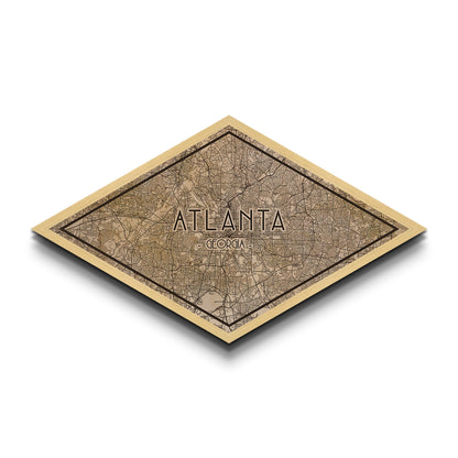 Atlanta Diamond Shaped City Map, Custom Diamond Shaped Wall Art, City Map Canvas