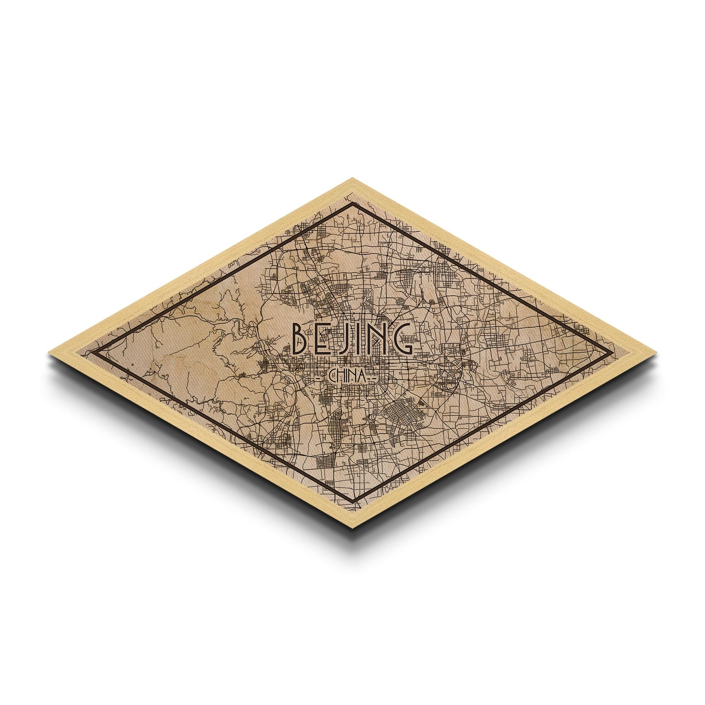 Beijin - China Diamond Shaped City Map, Custom Diamond Shaped Wall Art, City Map Canvas