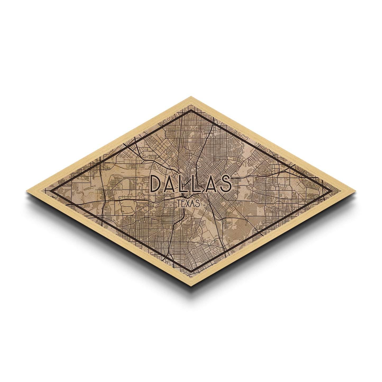 Dallas Diamond Shaped City Map, Custom Diamond Shaped Wall Art, City Map Canvas