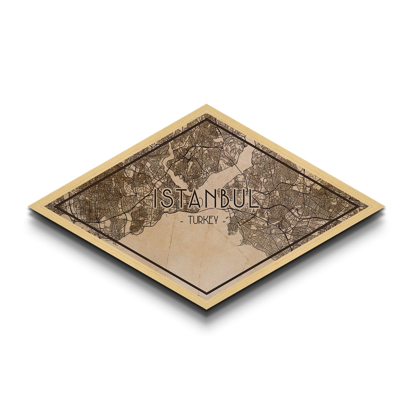 Istanbul -Turkey Diamond Shaped City Map, Custom Diamond Shaped Wall Art, City Map Canvas