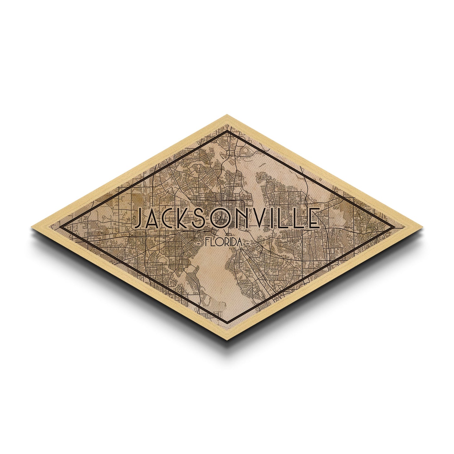 Jacksonville Diamond Shaped City Map, Custom Diamond Shaped Wall Art, City Map Canvas