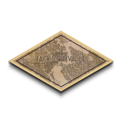 Jacksonville Diamond Shaped City Map, Custom Diamond Shaped Wall Art, City Map Canvas