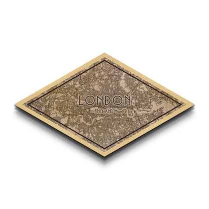 London - UK Diamond Shaped City Map, Custom Diamond Shaped Wall Art, City Map Canvas