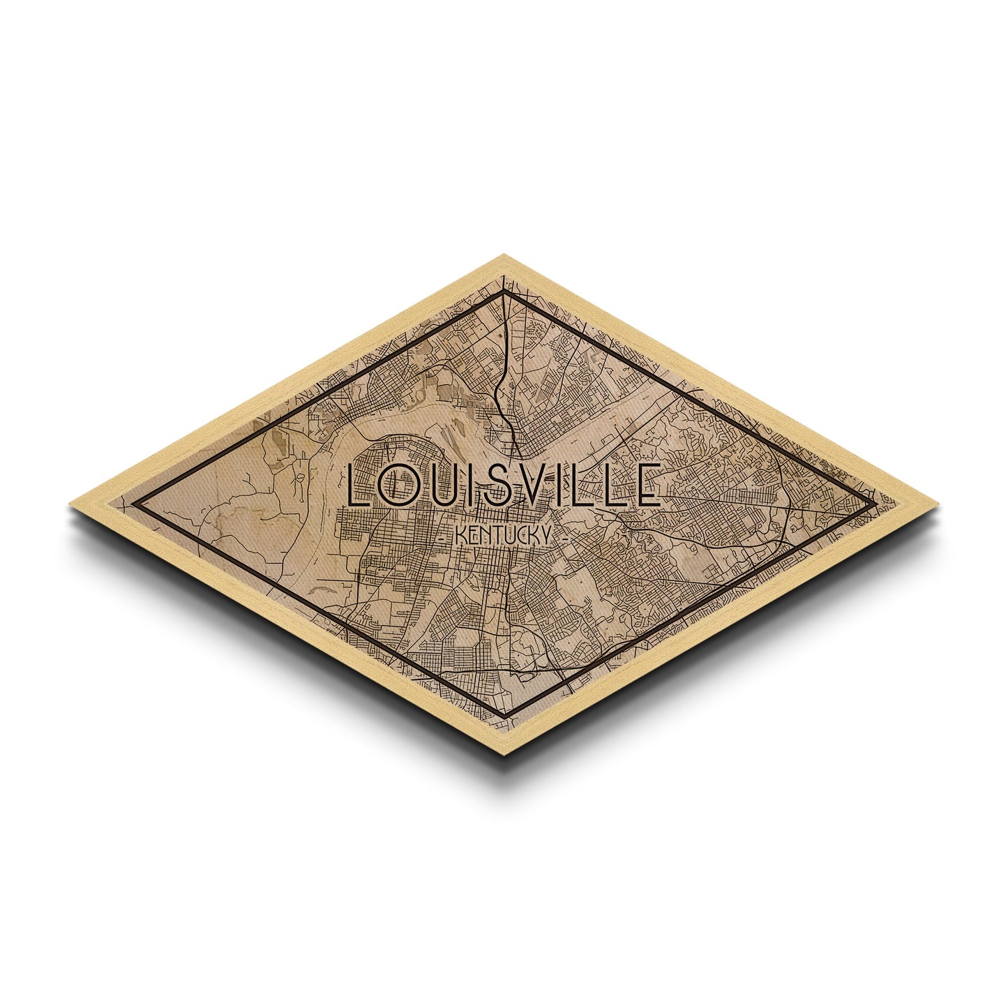 Louisville Diamond Shaped City Map, Custom Diamond Shaped Wall Art, City Map Canvas