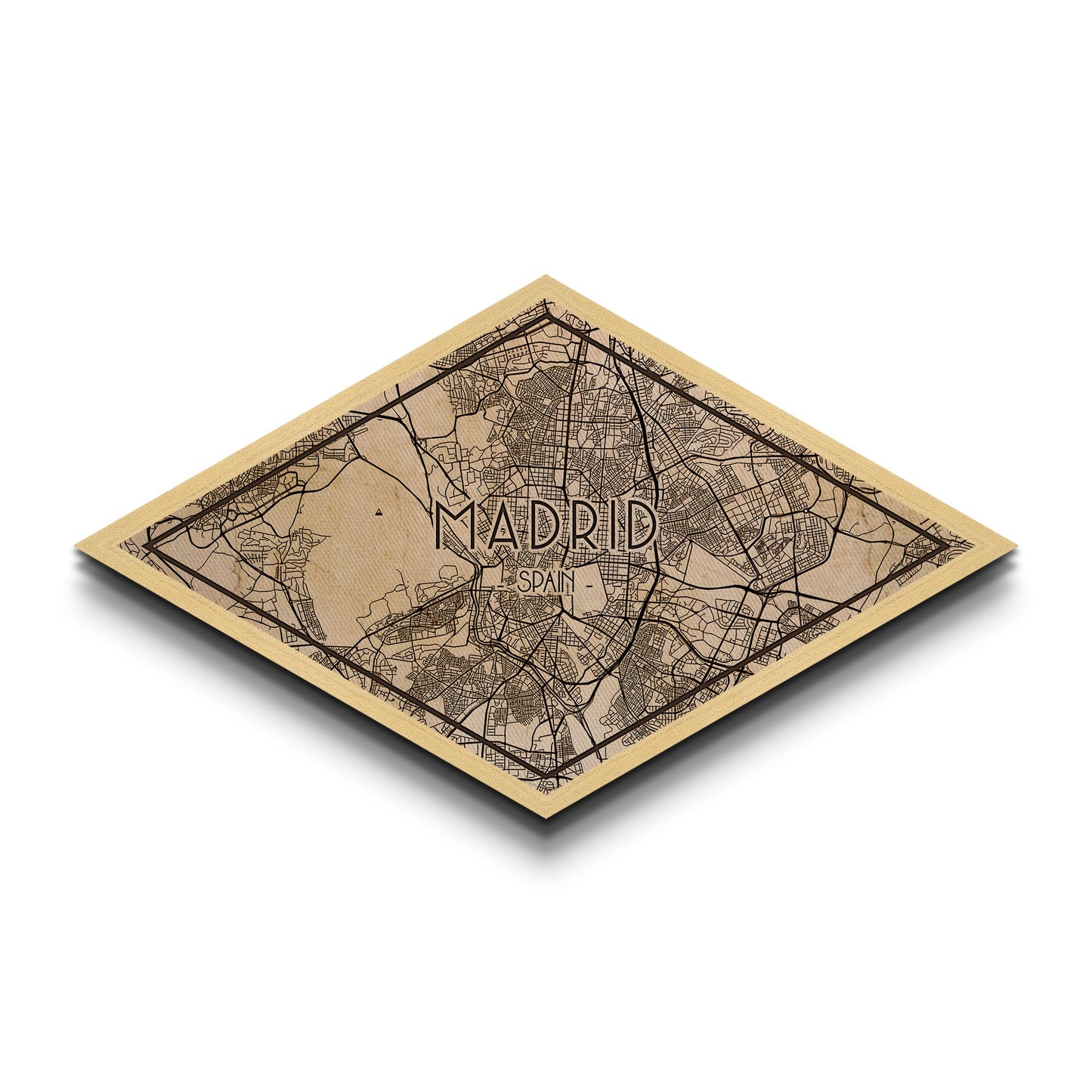 Madrid - Spain Diamond Shaped City Map, Custom Diamond Shaped Wall Art, City Map Canvas