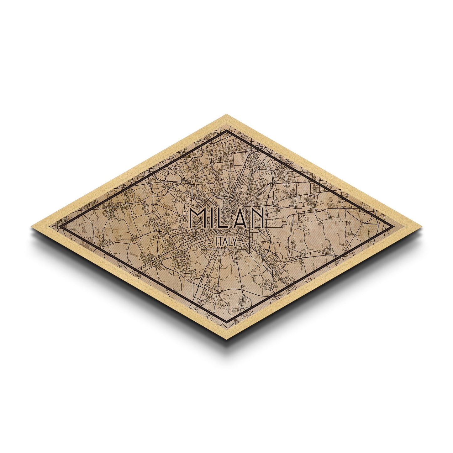 Milan - Italy Diamond Shaped City Map, Custom Diamond Shaped Wall Art, City Map Canvas