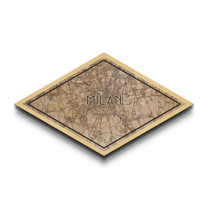 Milan - Italy Diamond Shaped City Map, Custom Diamond Shaped Wall Art, City Map Canvas