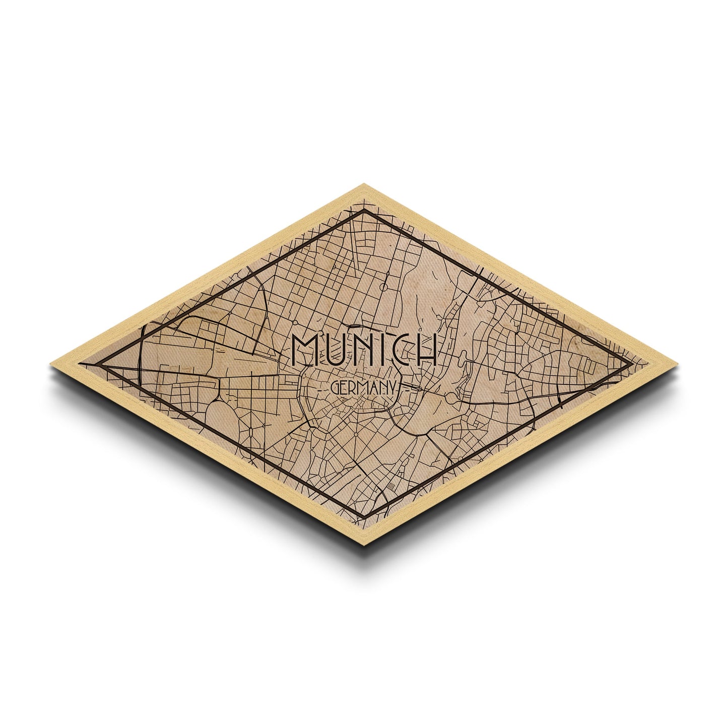 Munich - Germany Diamond Shaped City Map, Custom Diamond Shaped Wall Art, City Map Canvas
