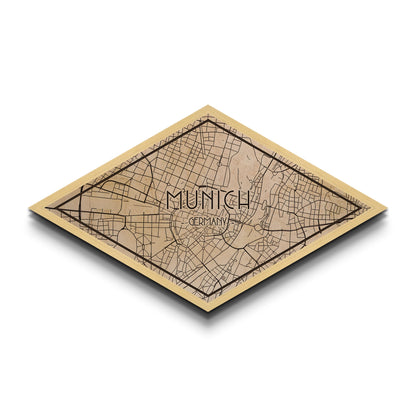 Munich - Germany Diamond Shaped City Map, Custom Diamond Shaped Wall Art, City Map Canvas