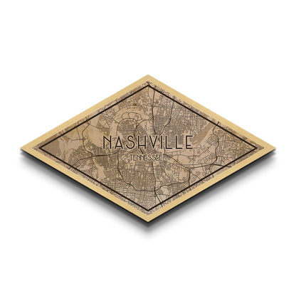 Nashville Diamond Shaped City Map, Custom Diamond Shaped Wall Art, City Map Canvas